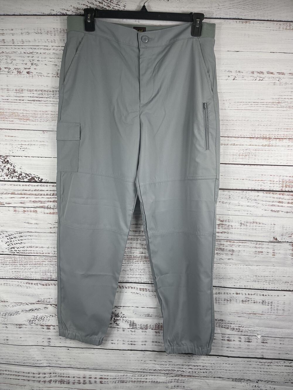 Lee Pants Men's Size M Gray Stretch Cargo Joggers Elastic Waist Zipper Pocket